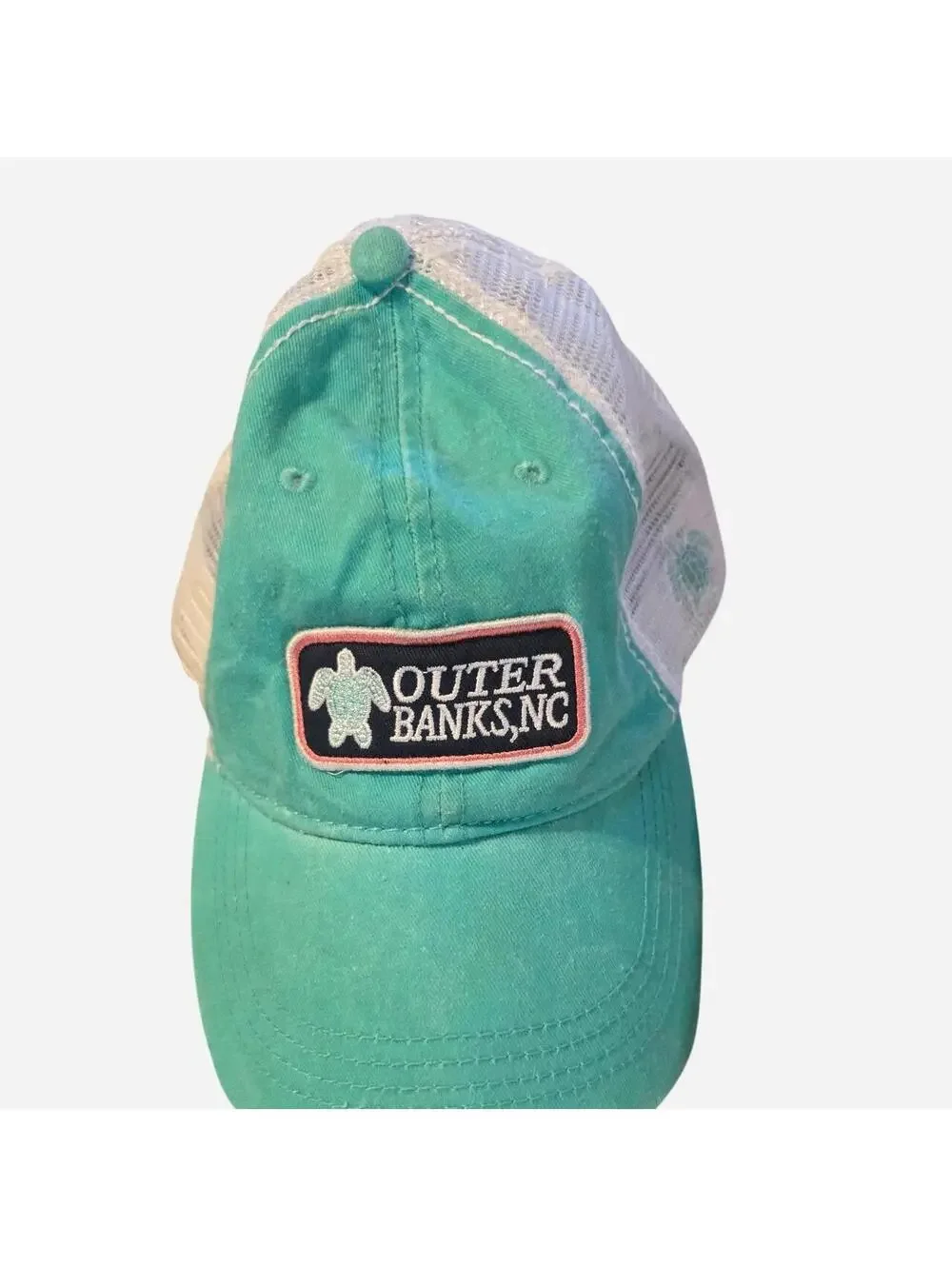 aqua Outer Banks, NC teal baseball hat with embroidered sea turtle patch